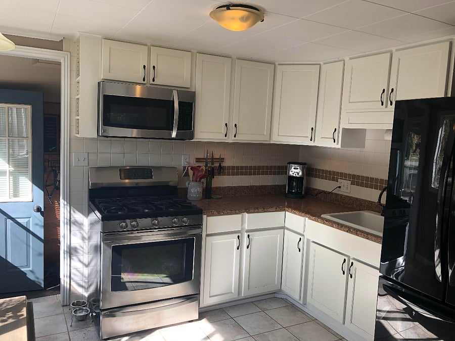 Fully stocked kitchen with large Fridge Freezer