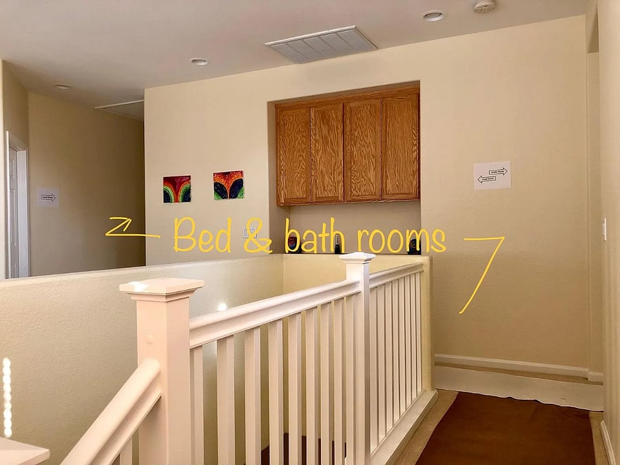 Stair way to upstairs. Full bedroom size left on left side. Master bedroom is on the right. Bedroom 1/2/3 & bath are on the left side.