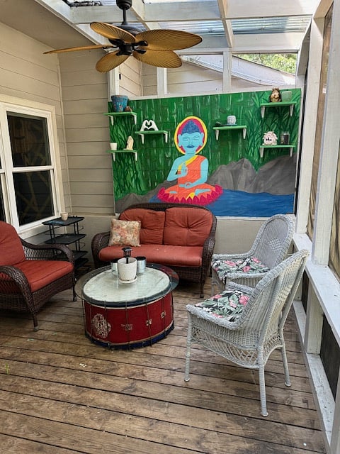 Screened BackPorch with ceiling fan and privacy