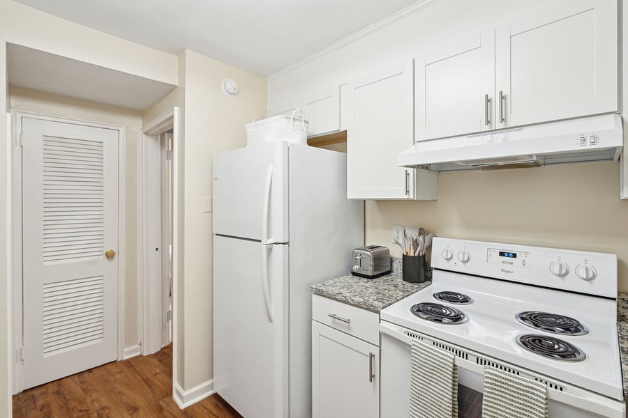 Off of the dining area is the galley-style kitchen. Fully equipped with all updated appliances and necessary culinary tools! We also provide a drip coffee maker with coffee, cream, and sugar.