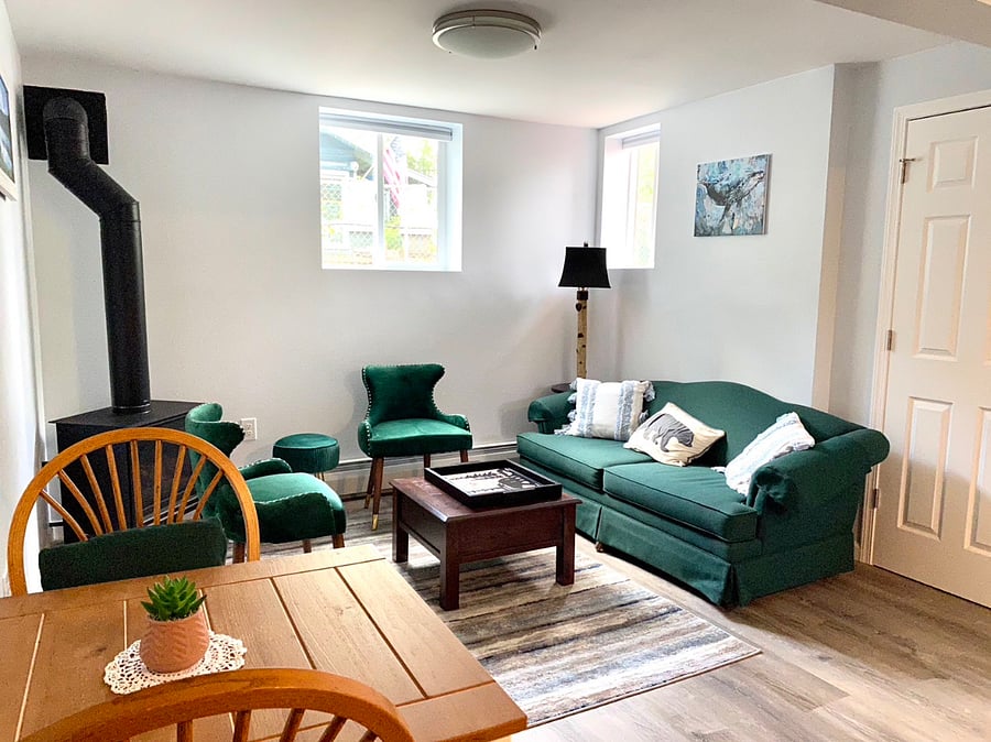 Living area with gas fireplace and smart TV