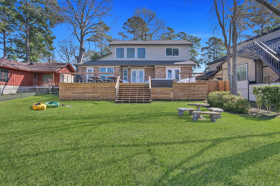 Completely remodeled in 2023 our deck is splinter free and very comfortable to relax on our chairs or grill out.