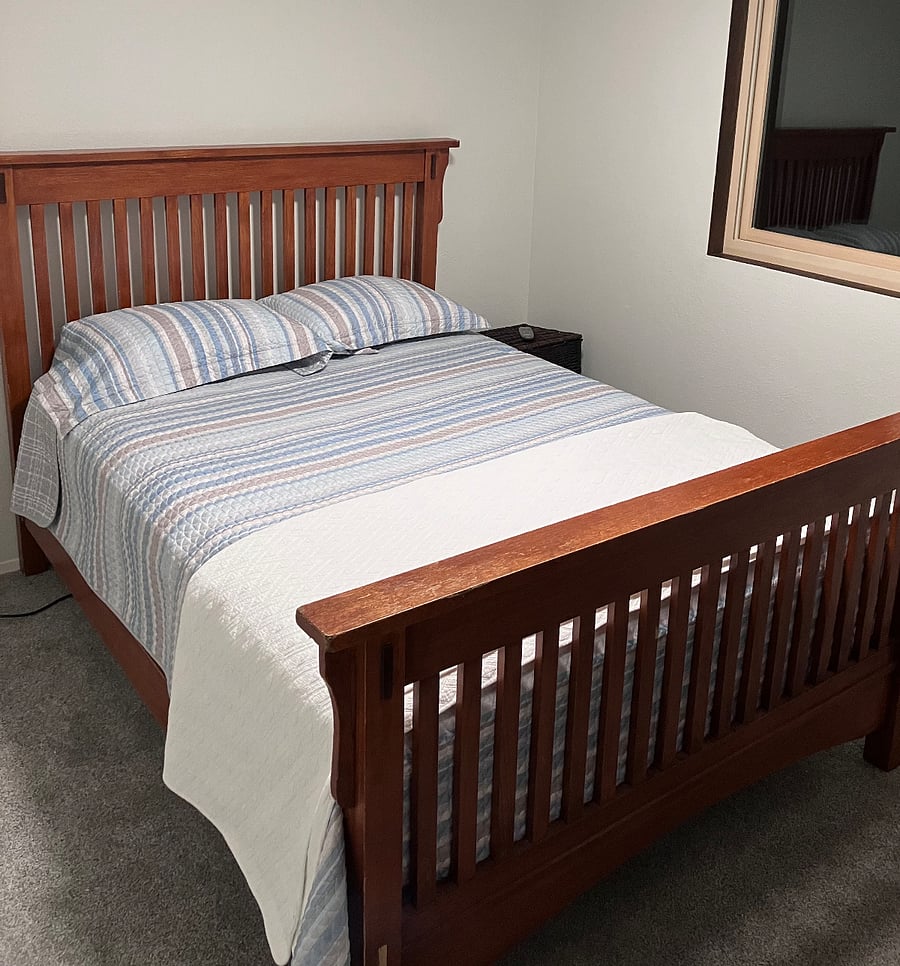 Craftsman room, bed with plush mattress