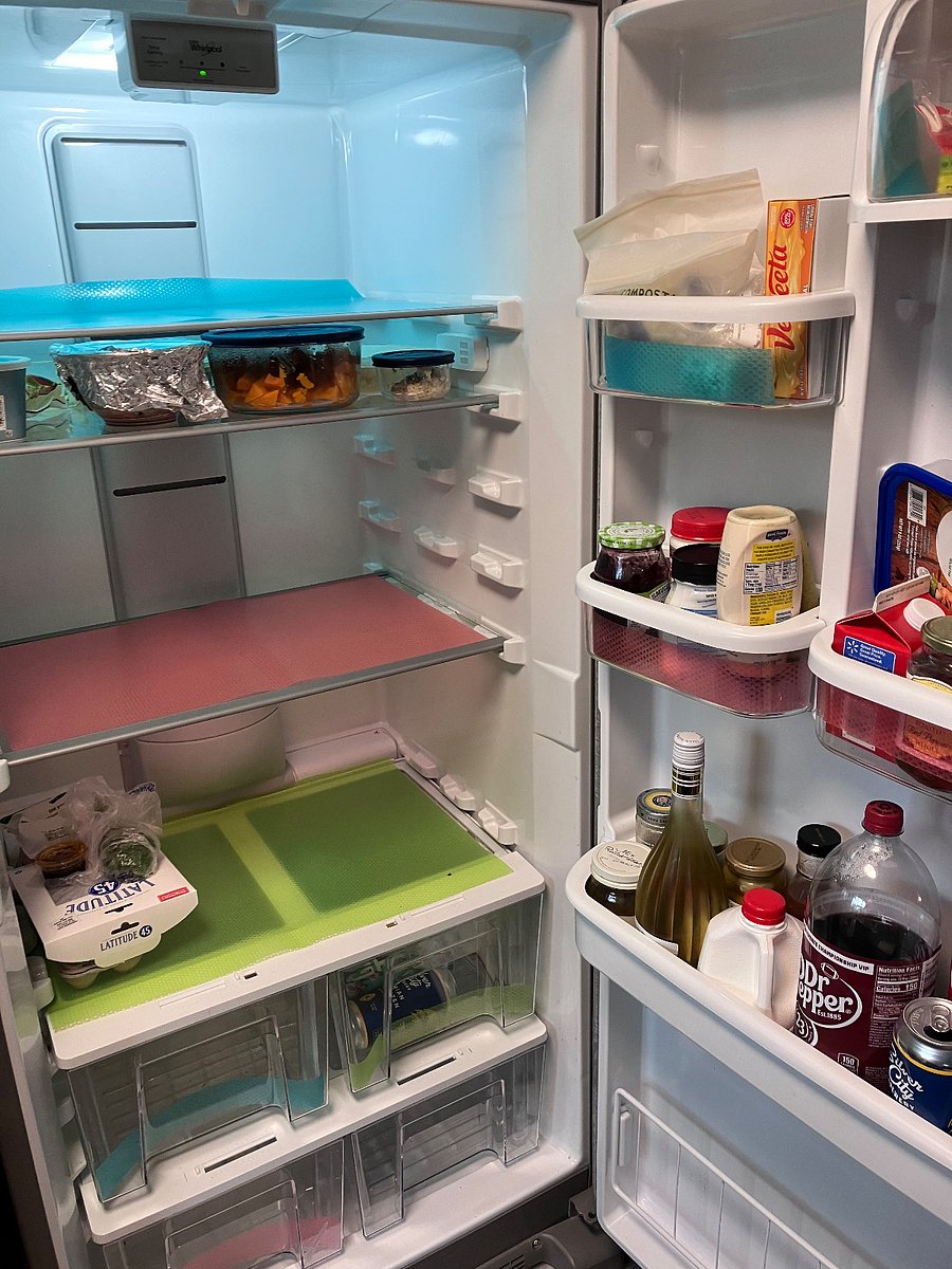 Refrigerator with shelves for each resident's room. 