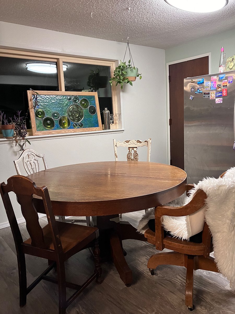 Dining room table. If needed to work on during the day, there are 2 other leaves available. 