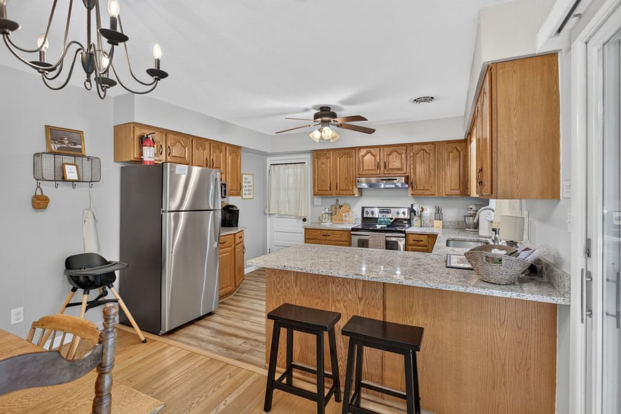 Fully equipped kitchen and dining area make longer stays easy  cook at home, meal prep for shifts and settle into a normal routine. Lalo highchair included for our smallest guests!