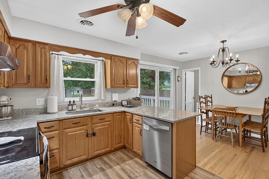 Full-size appliances, dishwasher, plenty of counter space and a well-stocked kitchen for everyday living.