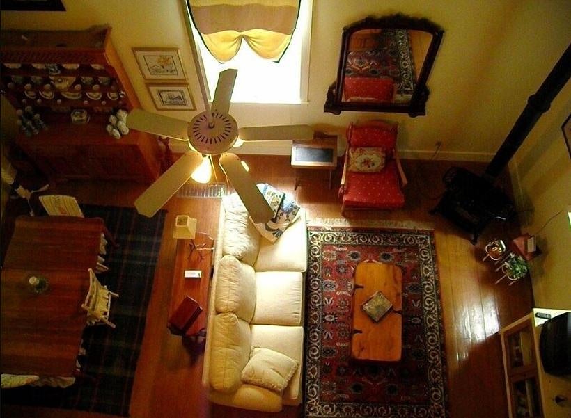 View from lofted bedroom to great room below.