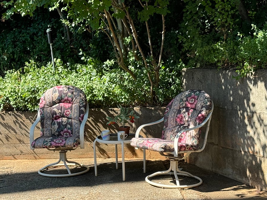 An additional seating area for rocking chair relaxing in a separate shady area.