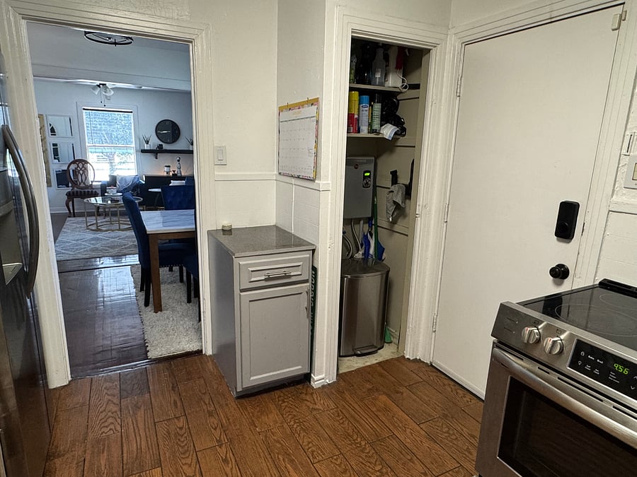 Kitchen and side door to Outside