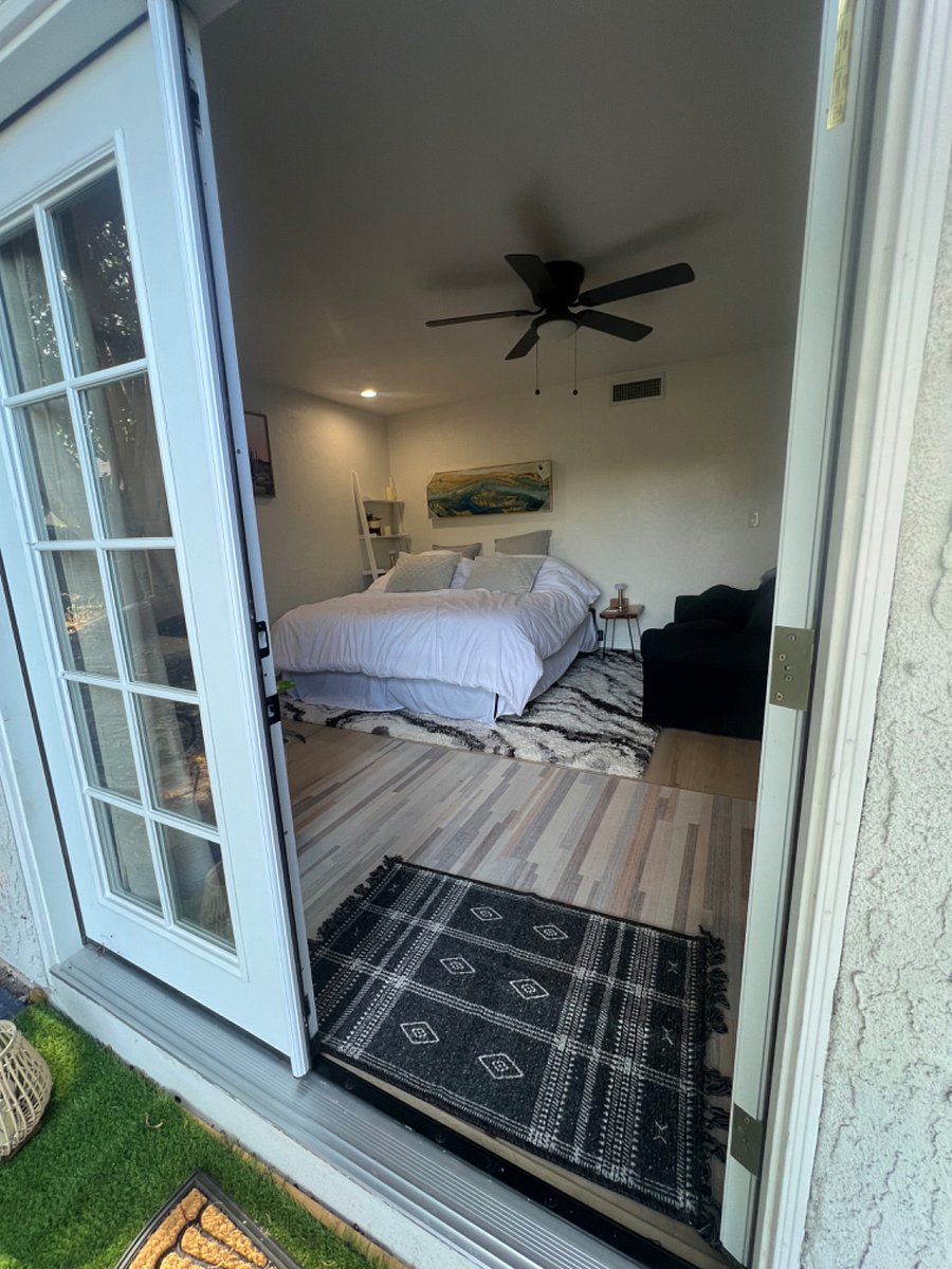 Your personal entrance with number coded electronic lock and porchlight.