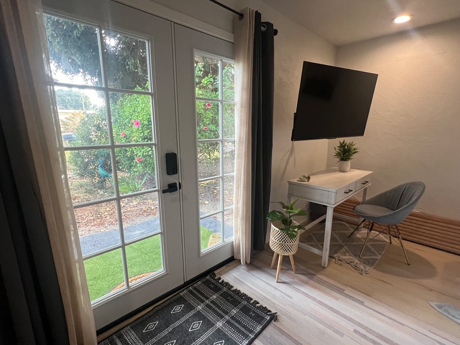 French doors looking out toward your garden space patio area