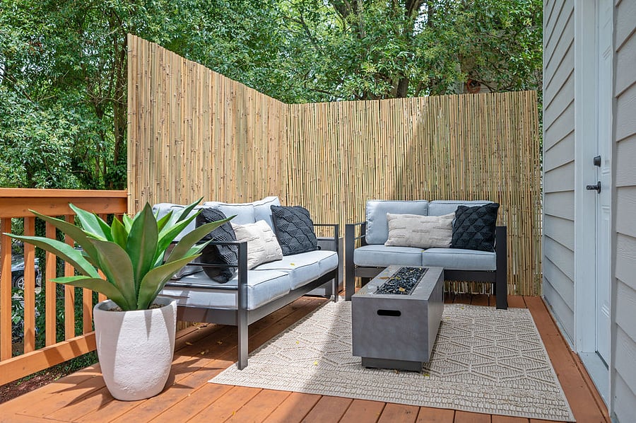 Unwind on our porch patio with your favorite beverage, where a cozy fire pit awaits. It's the perfect setting for peaceful evenings and enjoying s'mores with friends or family.