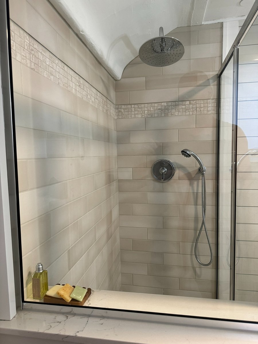 Tiled shower with Rain head
