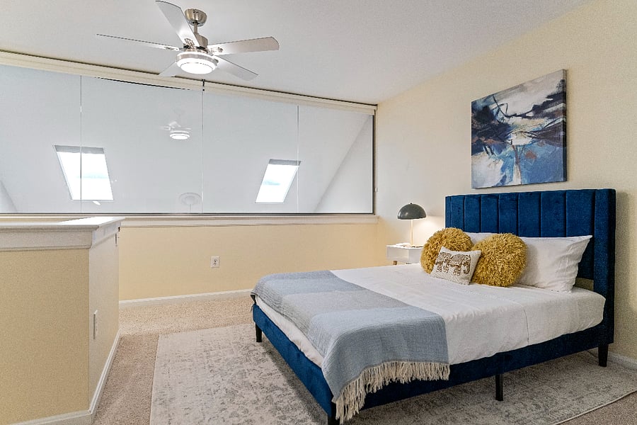 Cozy full size 3rd bed with smart TV located on 3rd floor loft.