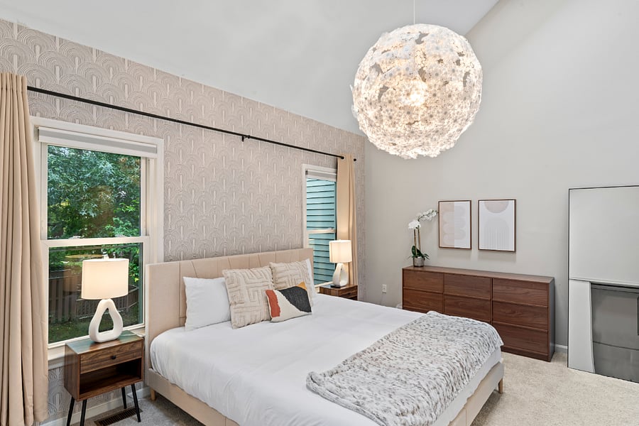 Large King Size Bed in Primary Bedroom with Large Smart TV