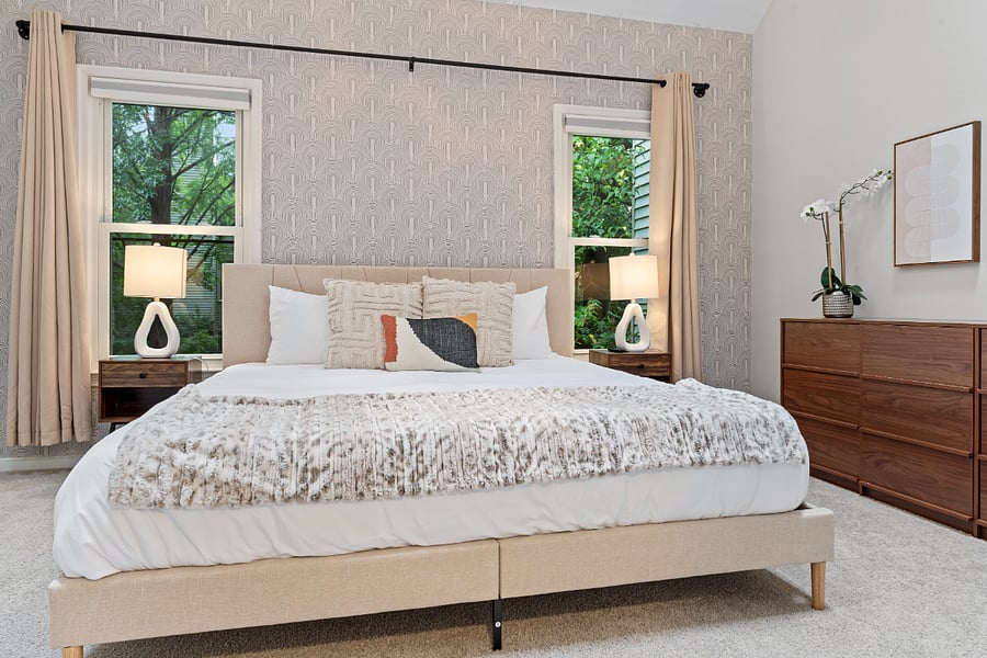 Large King Size Bed in Primary Bedroom with Large Smart TV