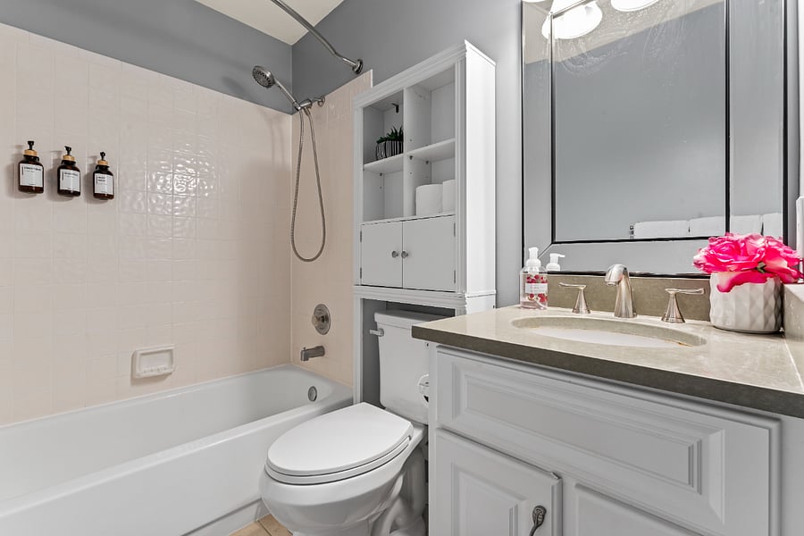 Full updated bathroom in the primary bedroom.