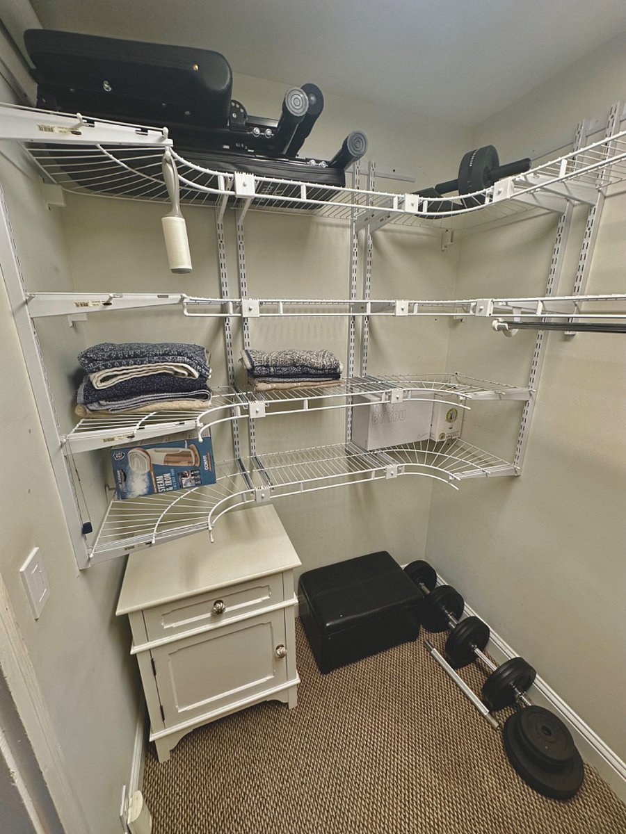 Includes new set of towels, clothes steamer, and home work-out equipment.