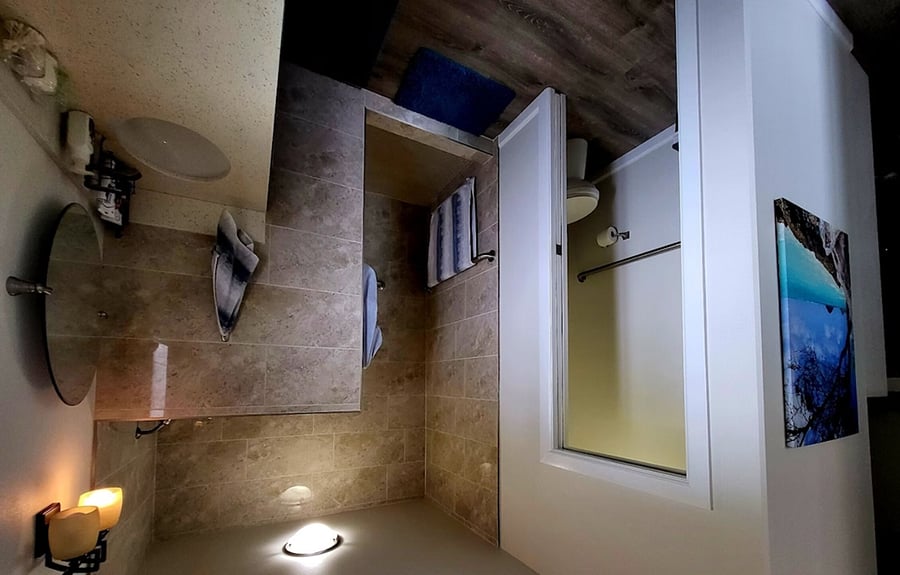 Master bathroom with handrails
