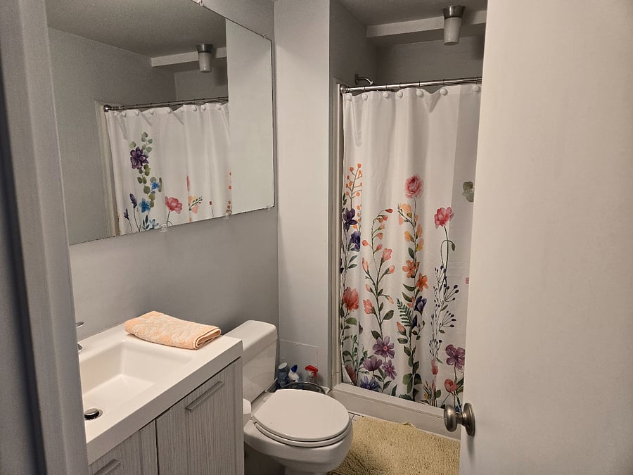 Two bathrooms, one with tub/shower and one with shower only