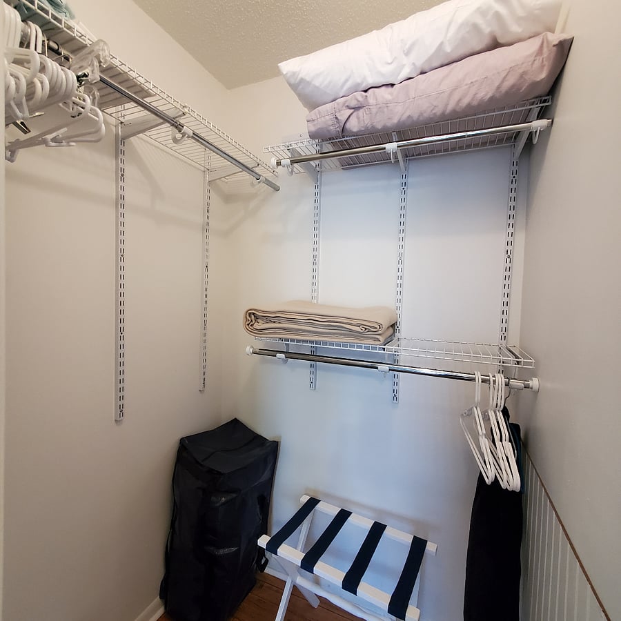 King room closet with a lots of storage space. A Graco port-a-crib and highchair available for young ones and a Shibumi shade structure is a must-have for the southern sun.