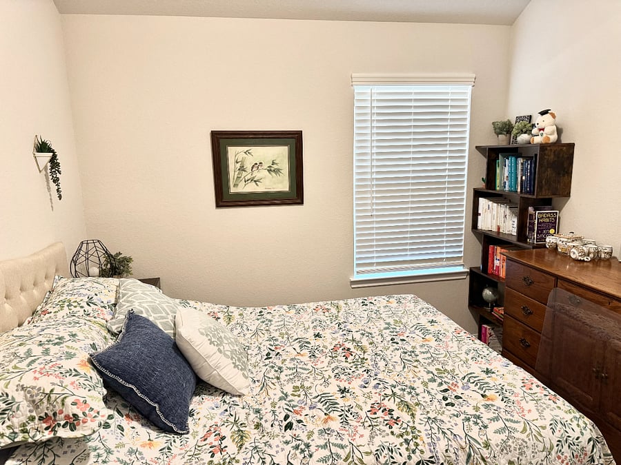 Bedroom 1 with desk and queen bed