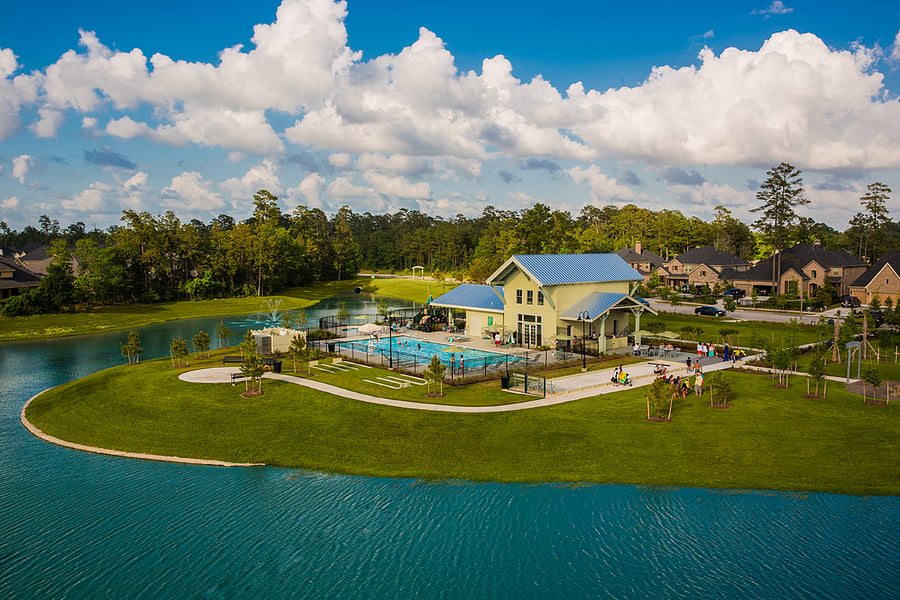 neighborhood pool and lake area