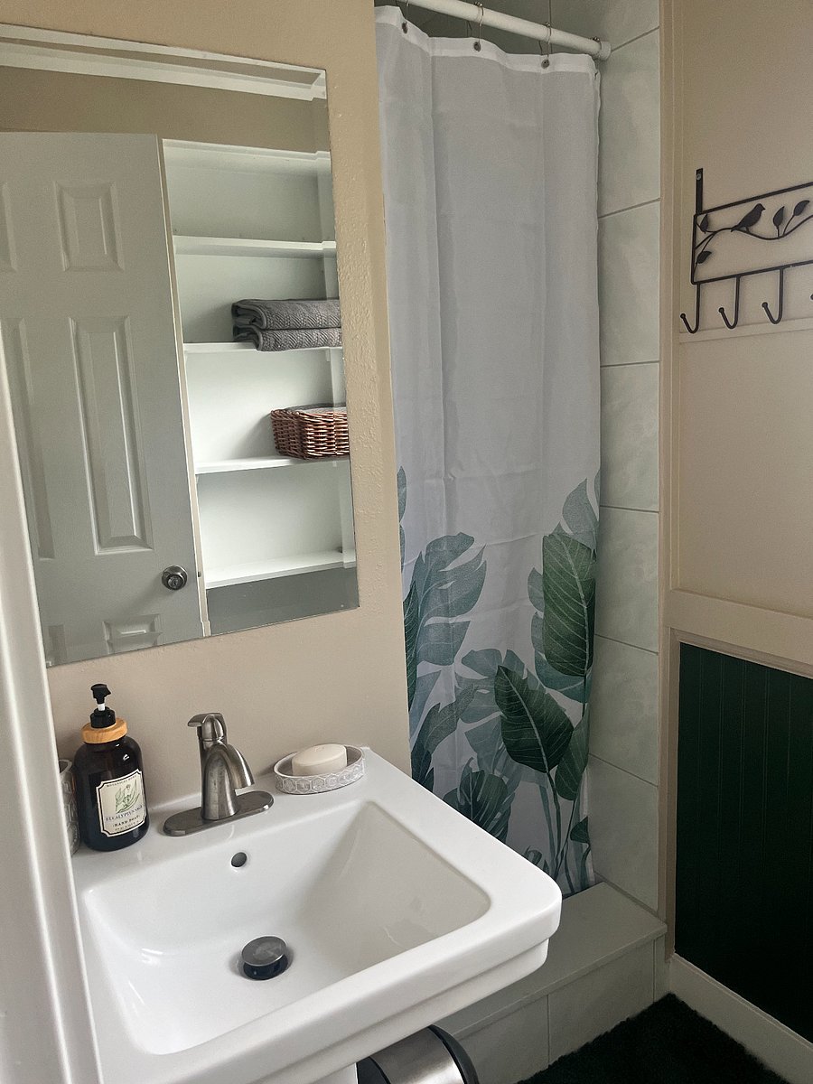 small but bathroom but newly remodeled shower and vanity.