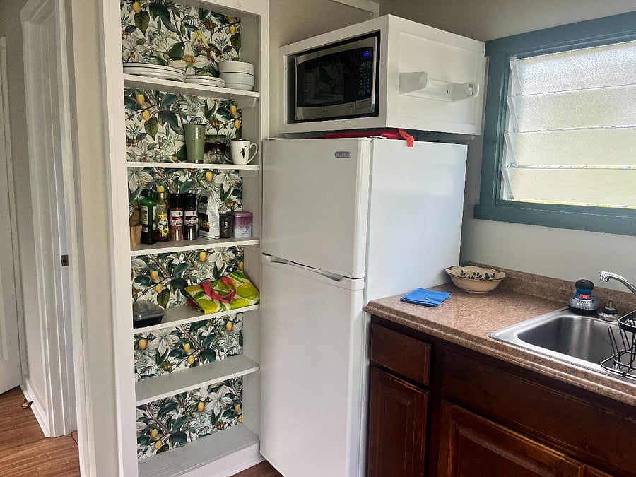 Dishes, a few spices, cooking oils, teas, and coffee to get you started.