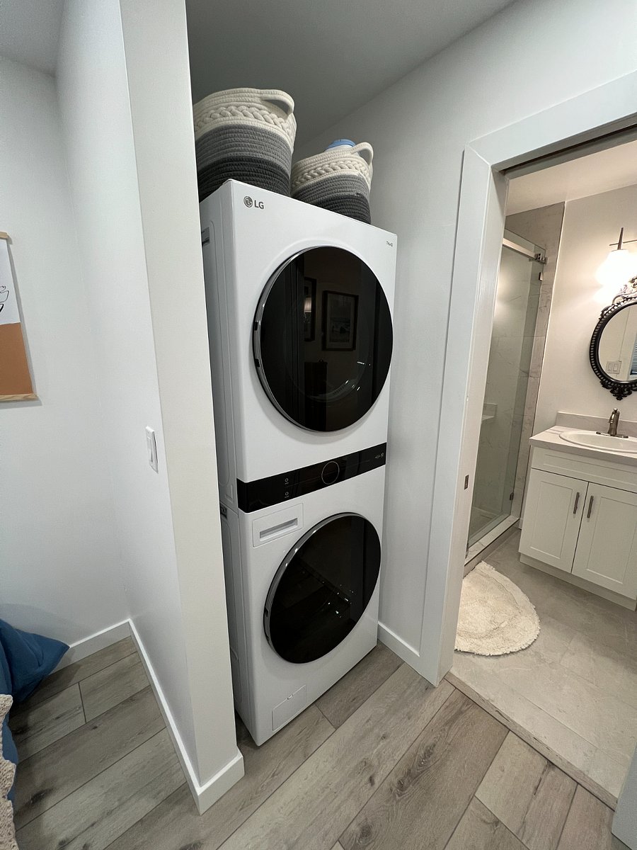 Washer and dryer with optional cycles for efficient cleaning and drying. The dryer comes with a steaming function for wrinkly garments.