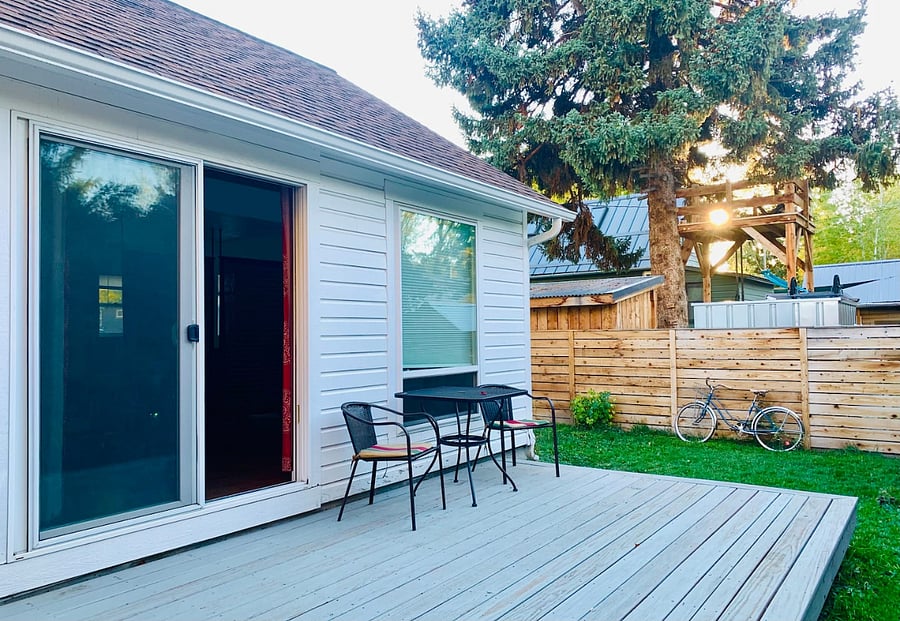 Private deck and yard accessed through patio door.