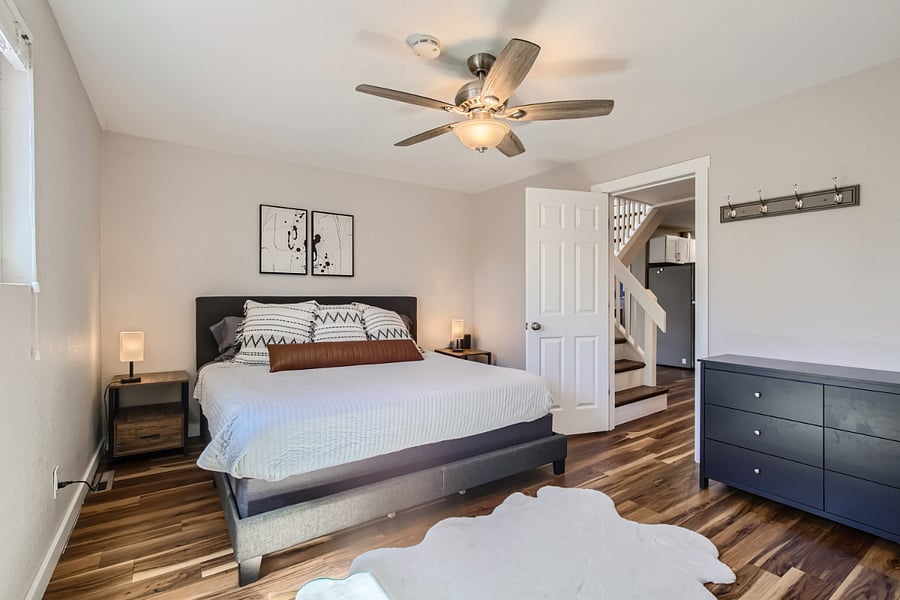 This room has a bunk bed with two queen mattresses in it now