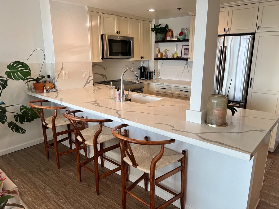Enjoy eating at the barstools and counter