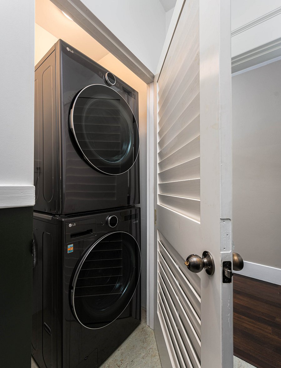 Stack washer & dryer in closet in the main level bathroom.