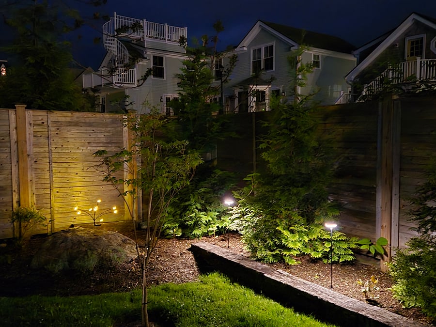 I installed solar lighting along the property for ambient lighting.