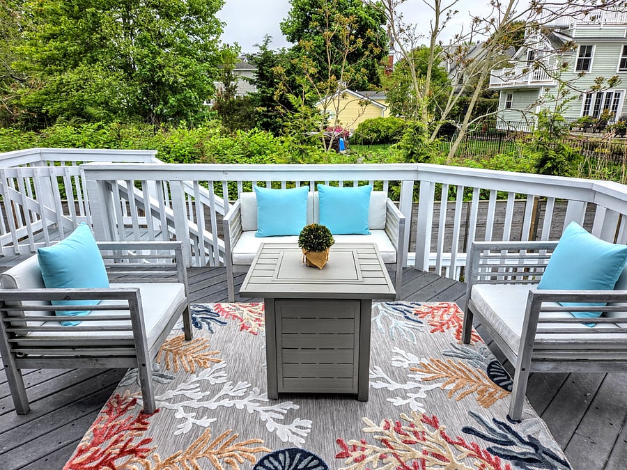 Back deck lounge with propane firepit table