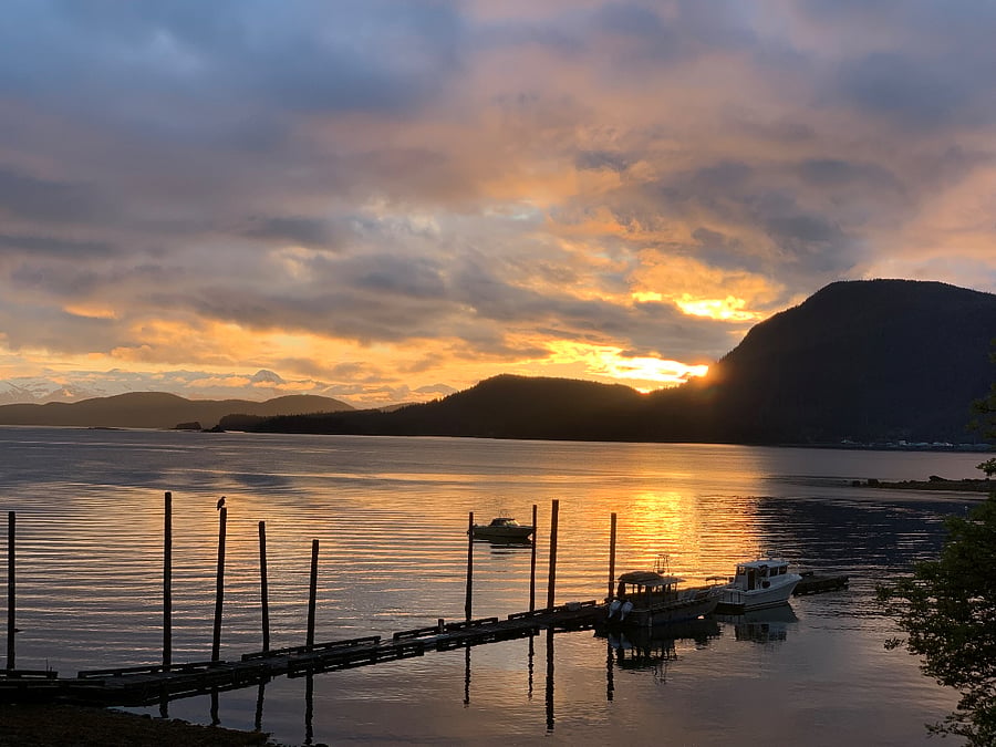 One of the multitude of sunset shots over looking the Chilkat Mountain Range! Eagle on the post.