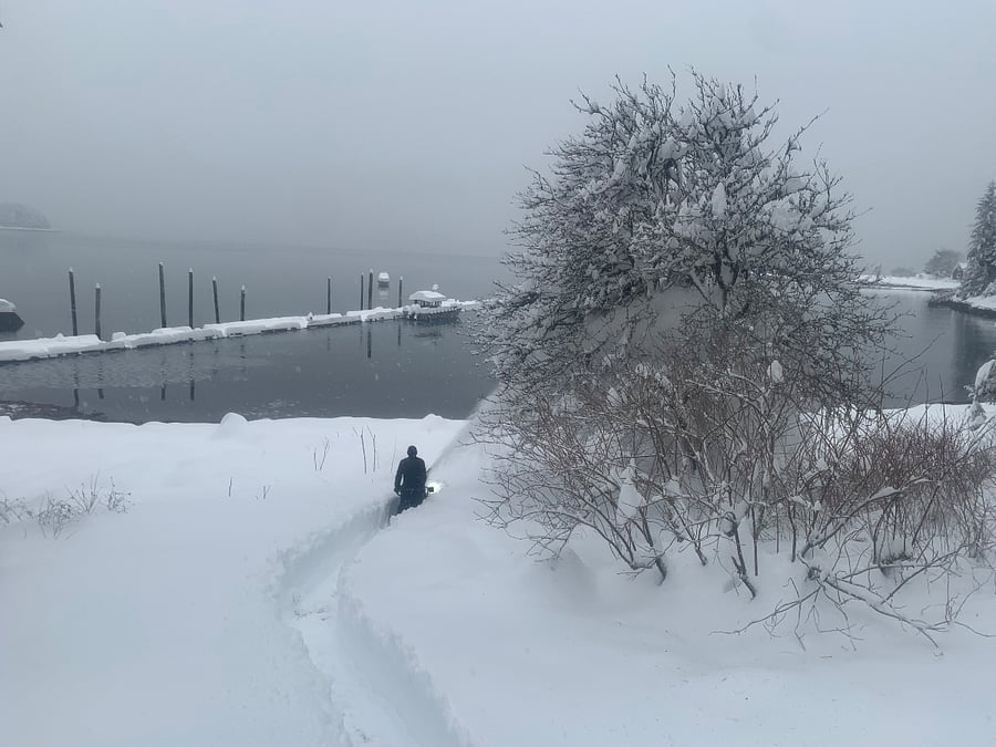 Snowblowing a path to the beach!