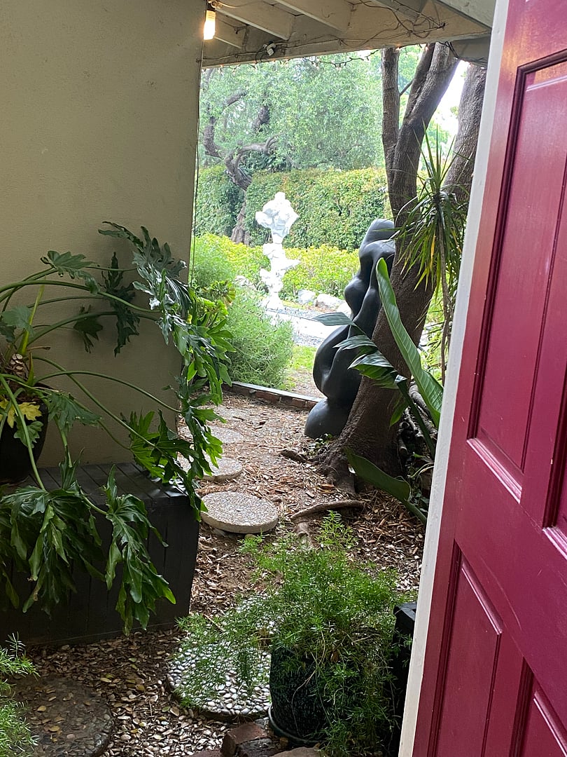 View out front door of cottage.