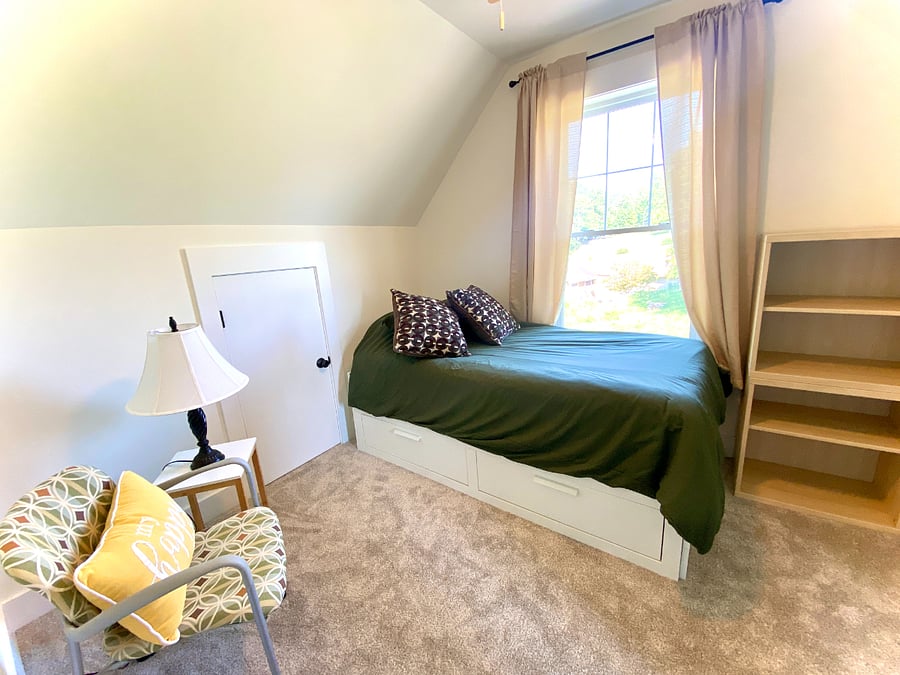 Upstairs bedroom with IKEA pullout bed (extends to king size with 2 mattresses)