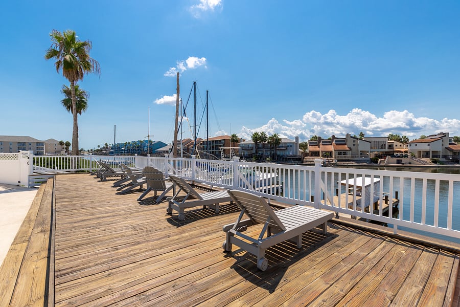 The deck at the exterior pool overlooking the canal. This is not attached to the condo it is located at the back of the complex.