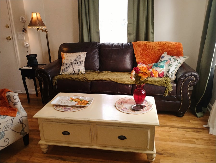 Very comfortable Ashley furniture queen pullout sleeper sofa for guests.