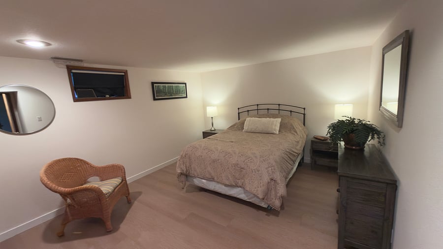Bedroom, queen, bed, and two master closets