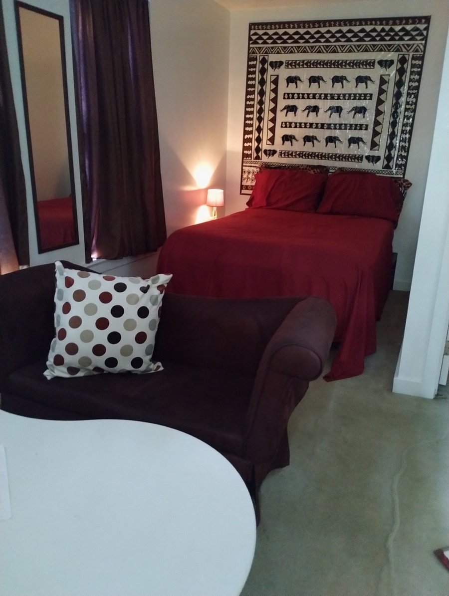 Bedroom # 1
Fourteen inch high full size bed.
Love seat with table for work/study.
