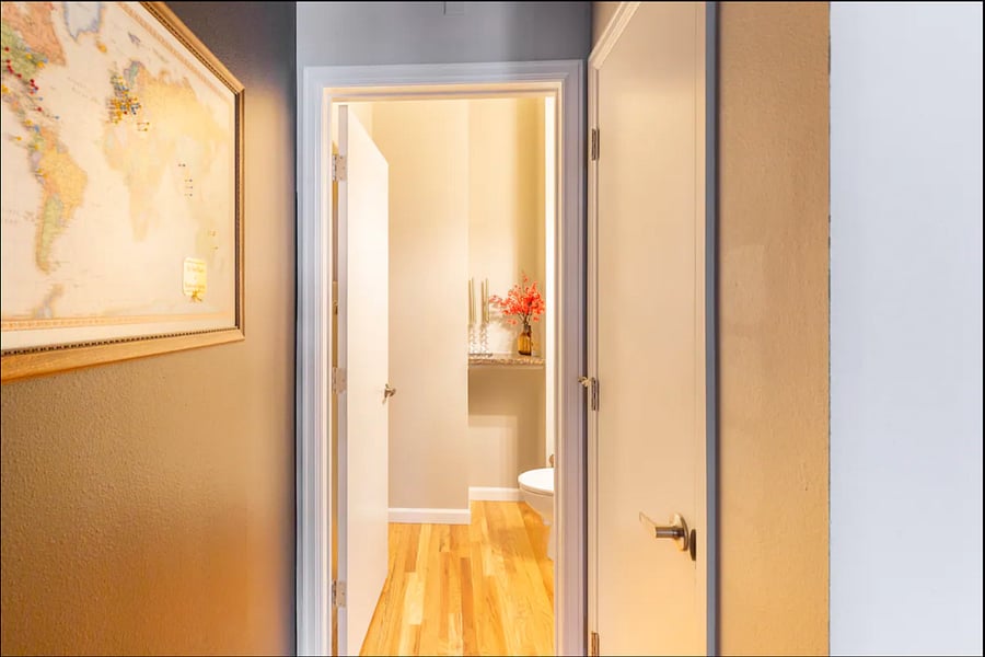 There's a half bath on the main living area that is shared.