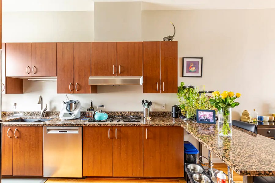 The shared kitchen is fully stocked and even includes a small, indoor herb garden you can use when cooking.