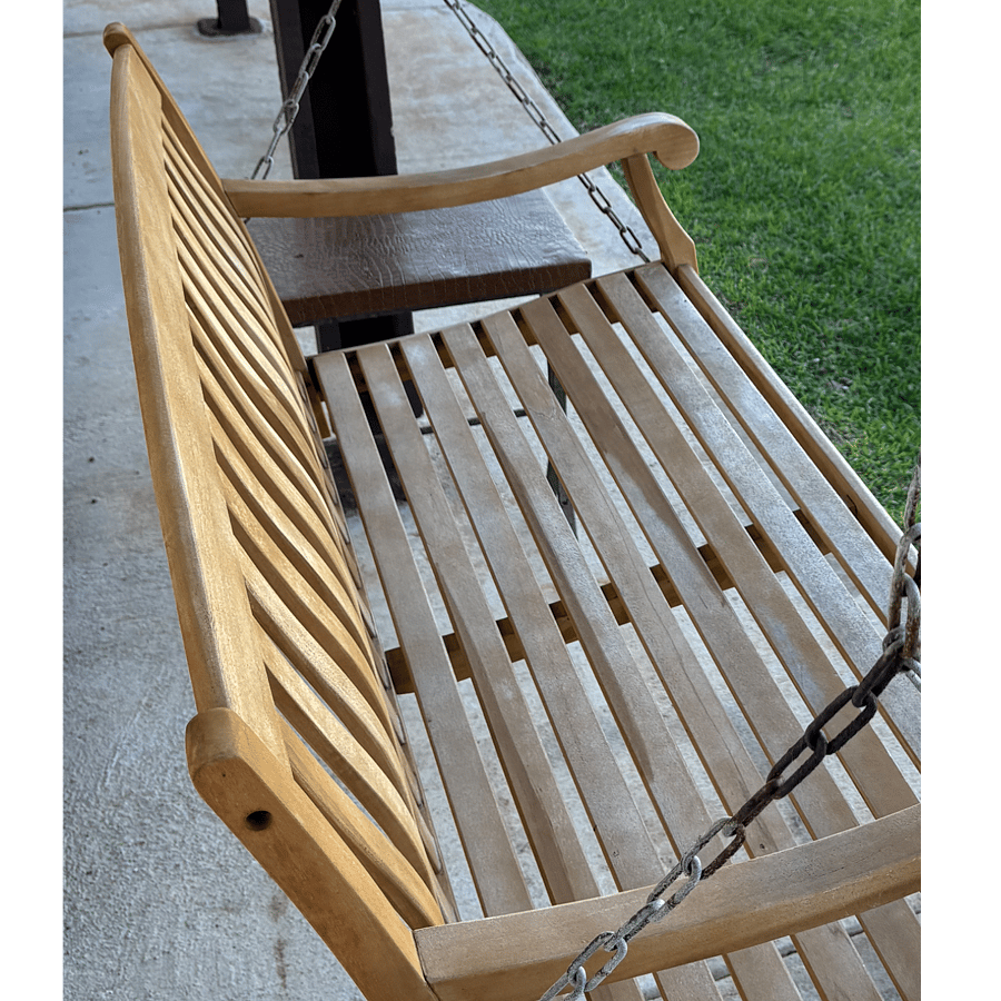 Front porch teak swing (double seater) with marina view (see next photo)