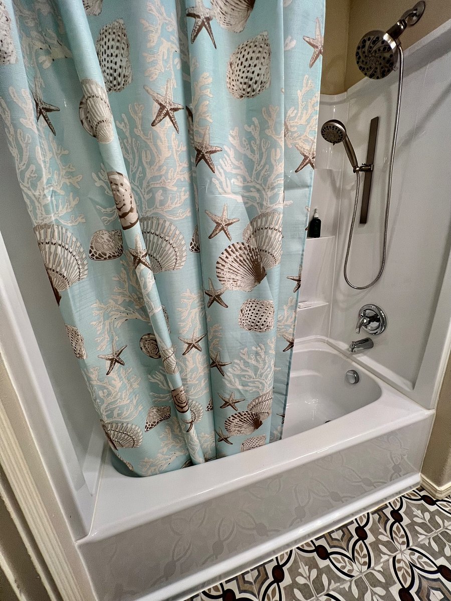 Bathroom with full tub, large shower head and hand shower