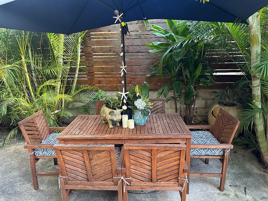 Outdoor dining table.